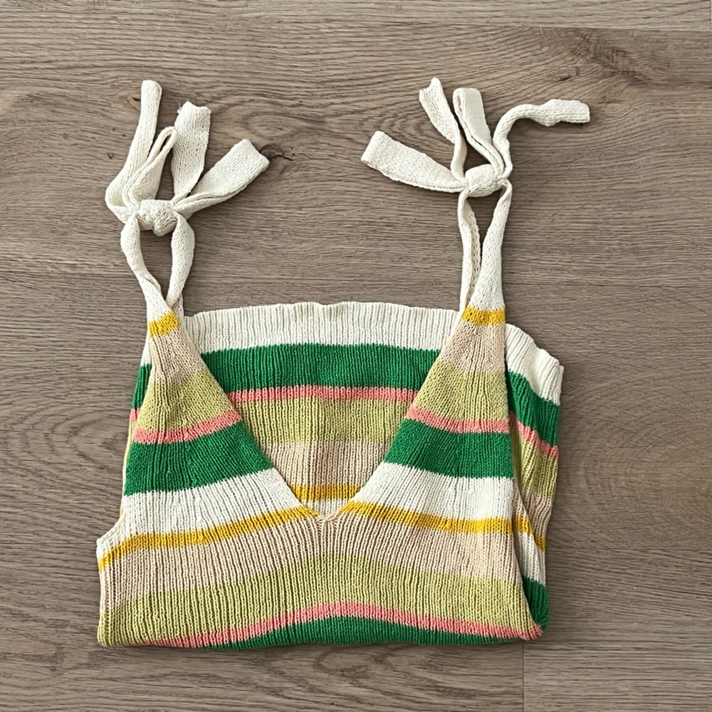 BCBGMaxAzria Green and Pink Striped Tank Top